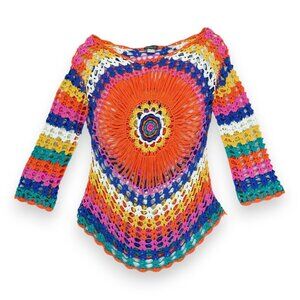 Venus S/M‎ Hippie Chick Funky Boho Women's Crocheted Sweater 1970's